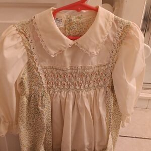 Cream Smocked Floral-Trim Girls' Dress by Childrens Corner